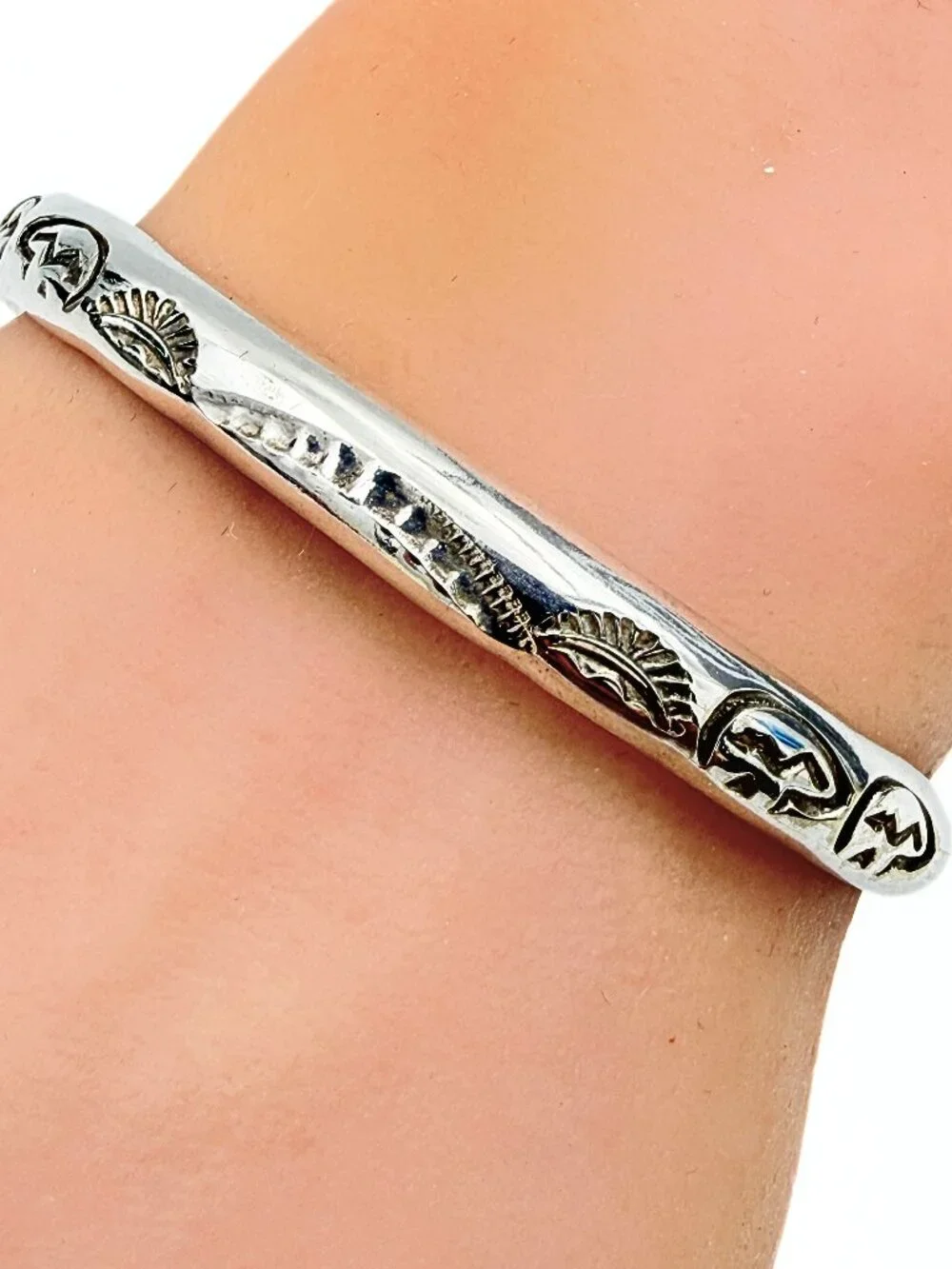 Traditional Southwest Hand Stamped Sterling Silver Tribal Cuff Bracelet